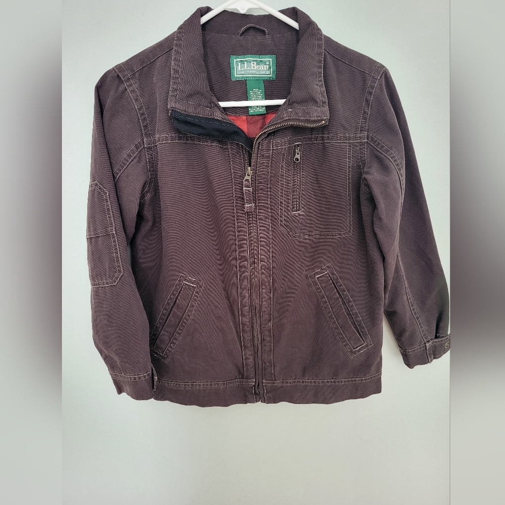 Boys L.L. Bean Vintage Chore Jacket Brown Canvas Full Zip Pockets 10/12 Medium